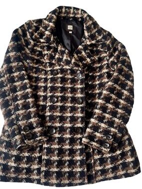 Old Navy Women's Y2K Double-Breasted Tweed Italian Wool Blend Peacoat